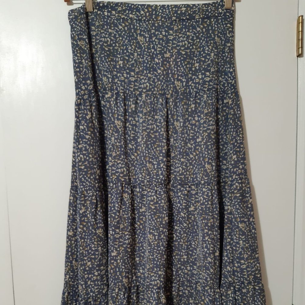 Navy and Cream Pretty Flowy Tiered Maxi Skirt!